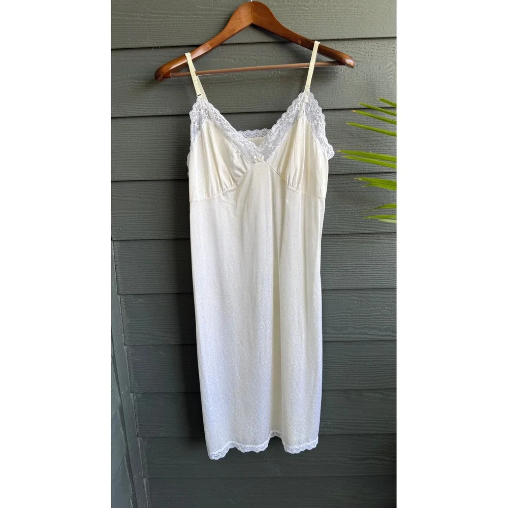 Vintage‎ Liza Lawrence White Lace Trim Full Slip Nightgown Size XL